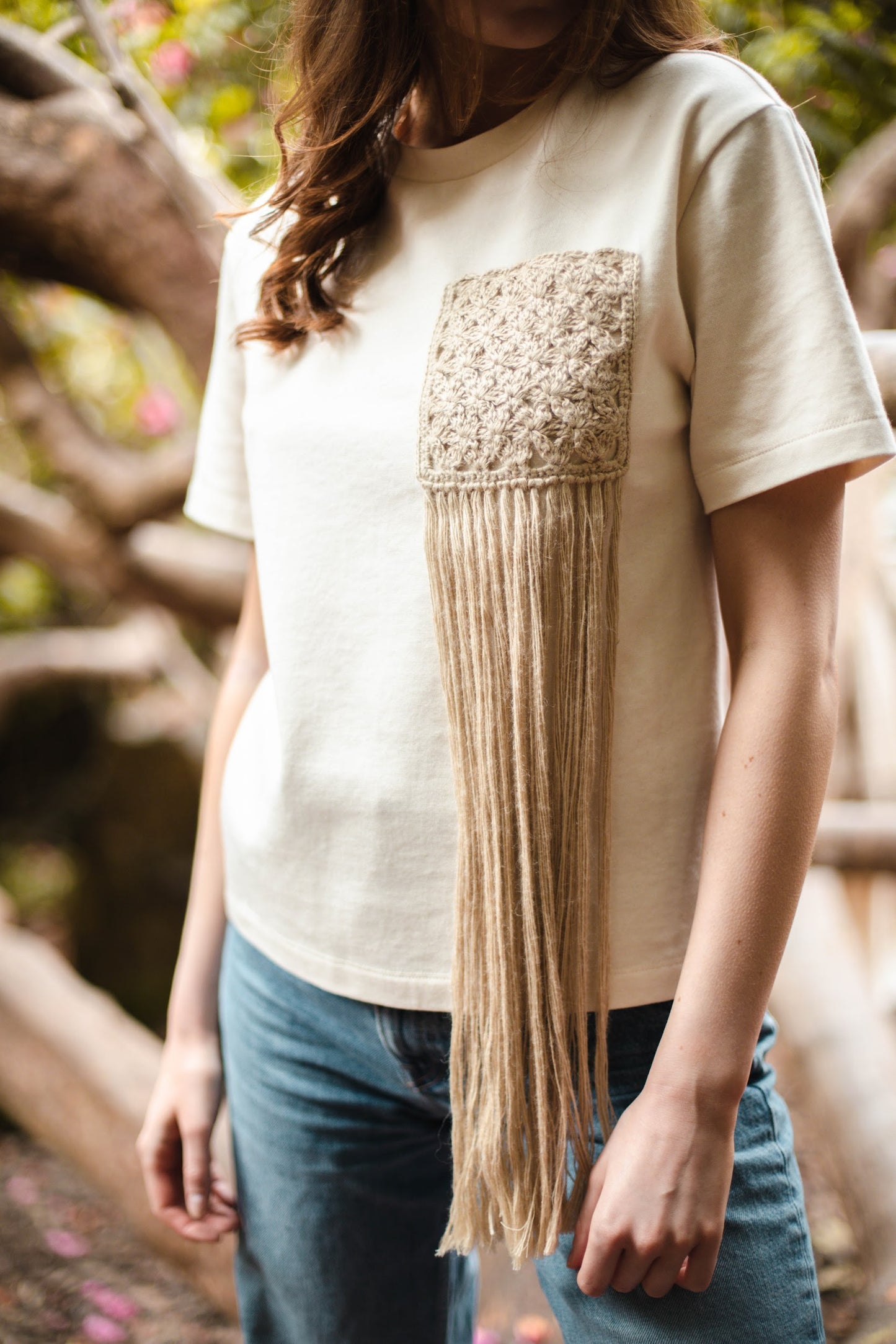 Organic T-shirt with Hand Knitted Pocket