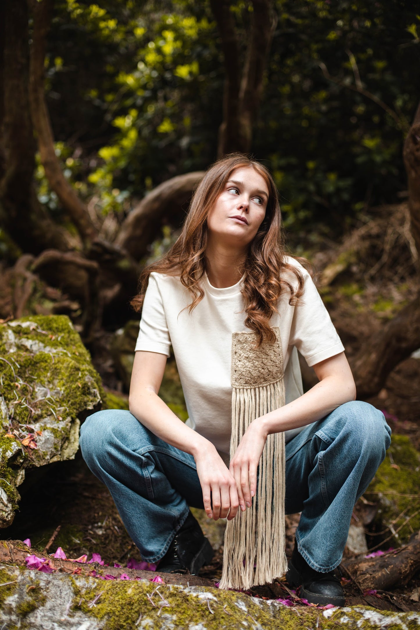 Organic T-shirt with Hand Knitted Pocket