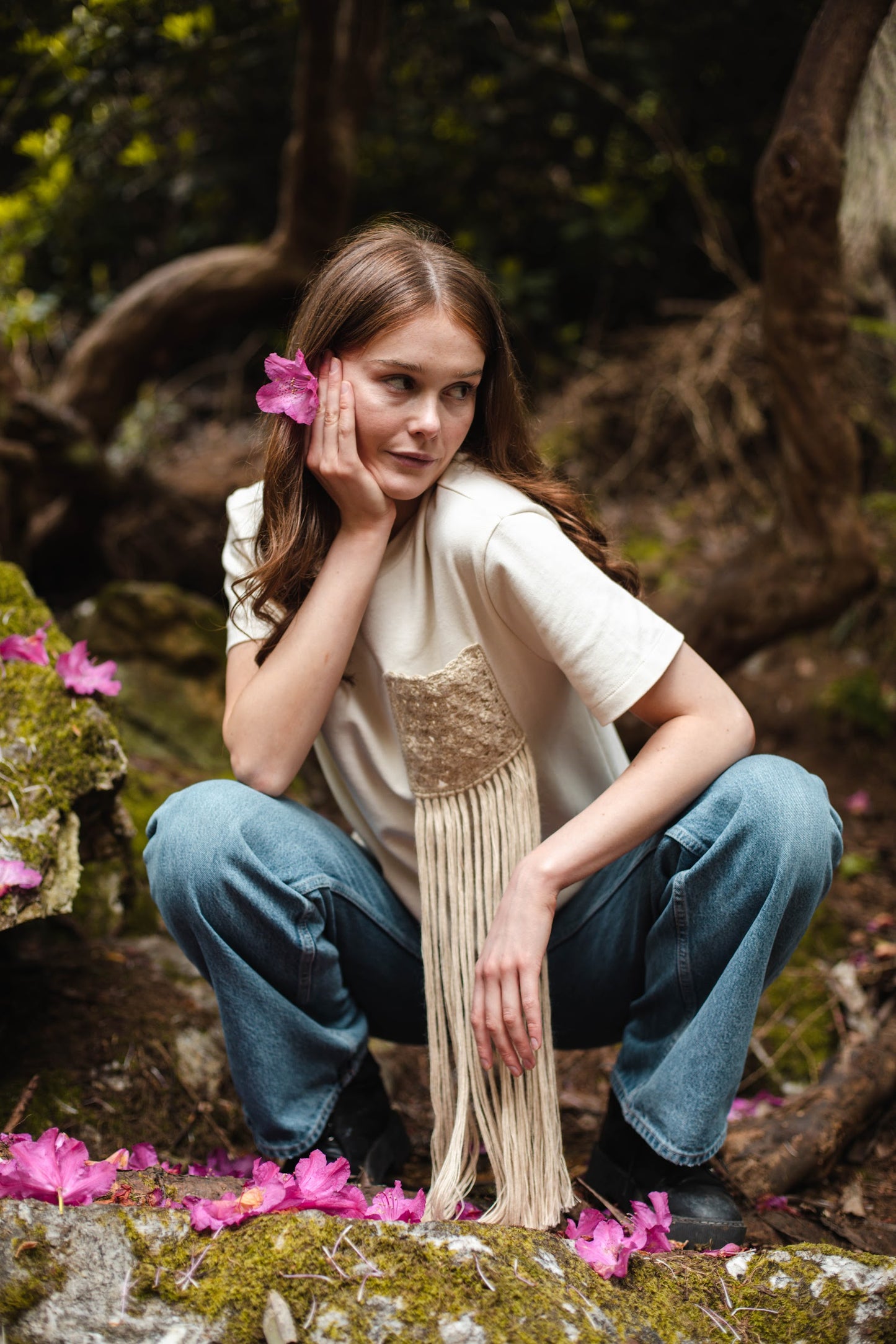 Organic T-shirt with Hand Knitted Pocket