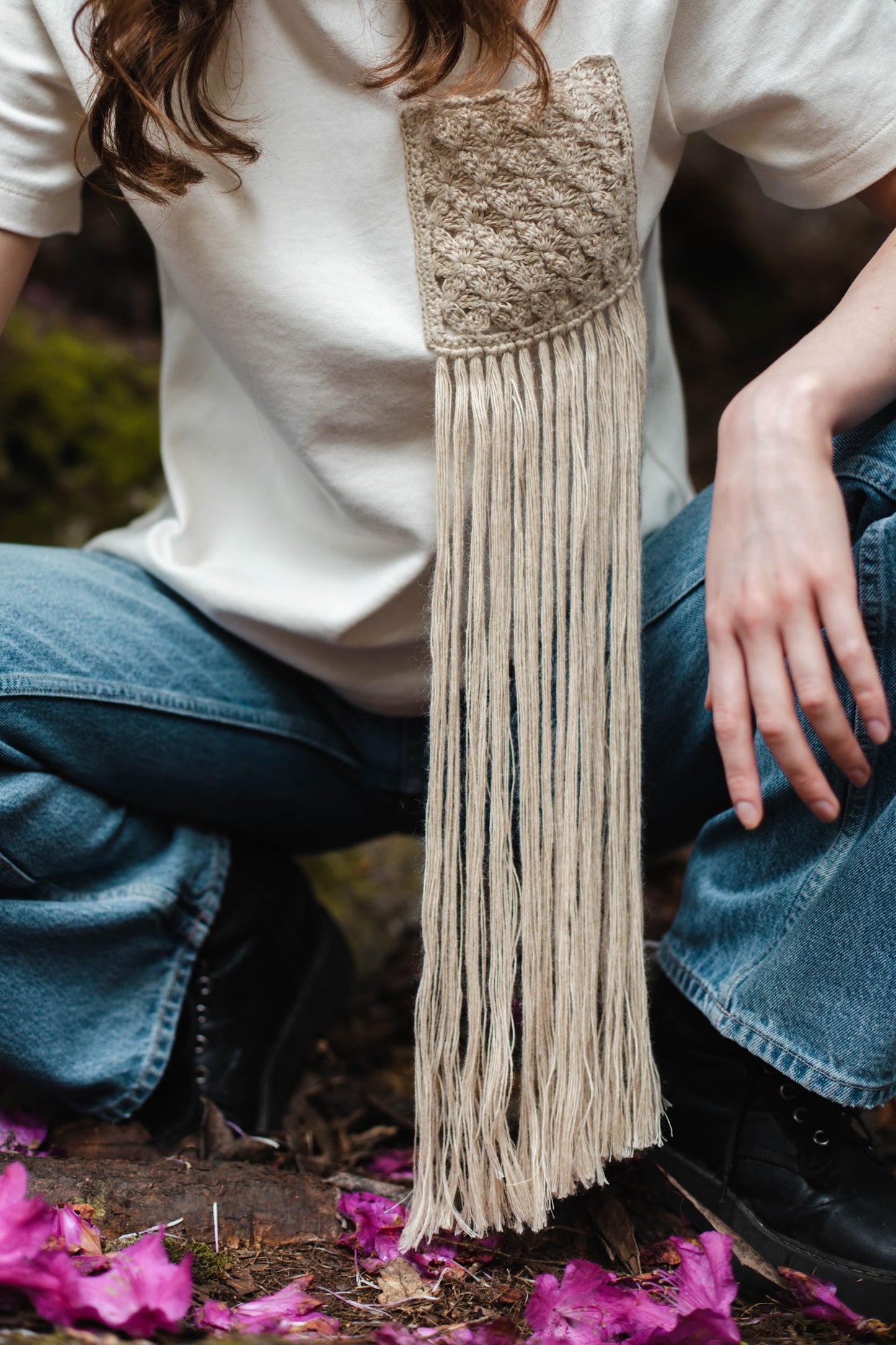 Organic T-shirt with Hand Knitted Pocket