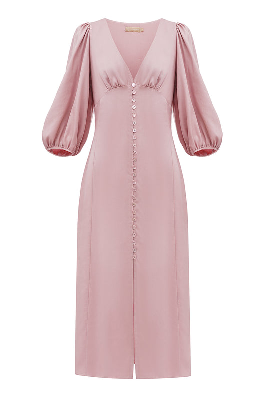 Midi Eucalyptus Dress With Voluminous Sleeves