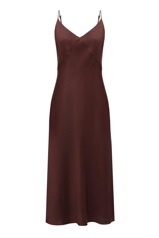 Chocolate organic peace silk midi slip dress