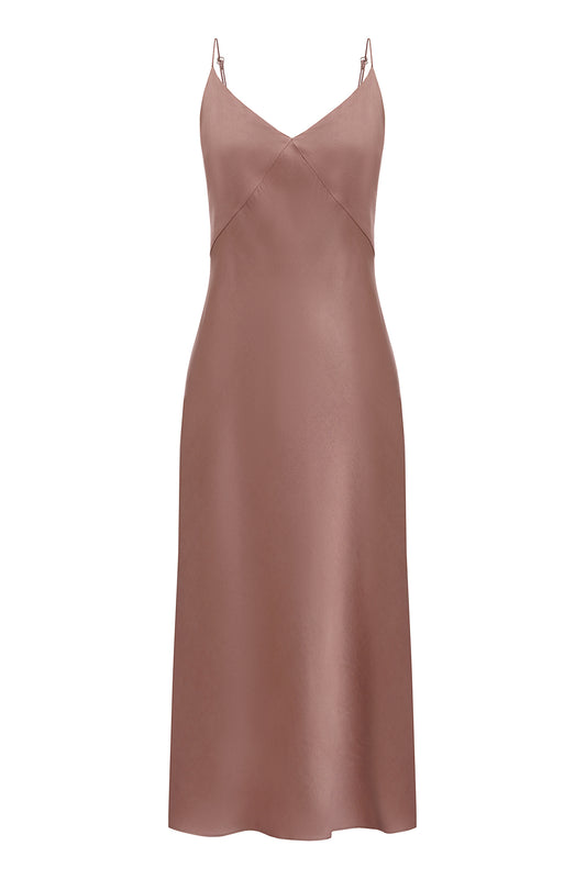 Cappuccino organic peace silk midi slip dress