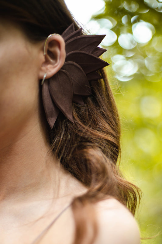 Unique ear climber  with petals, brown