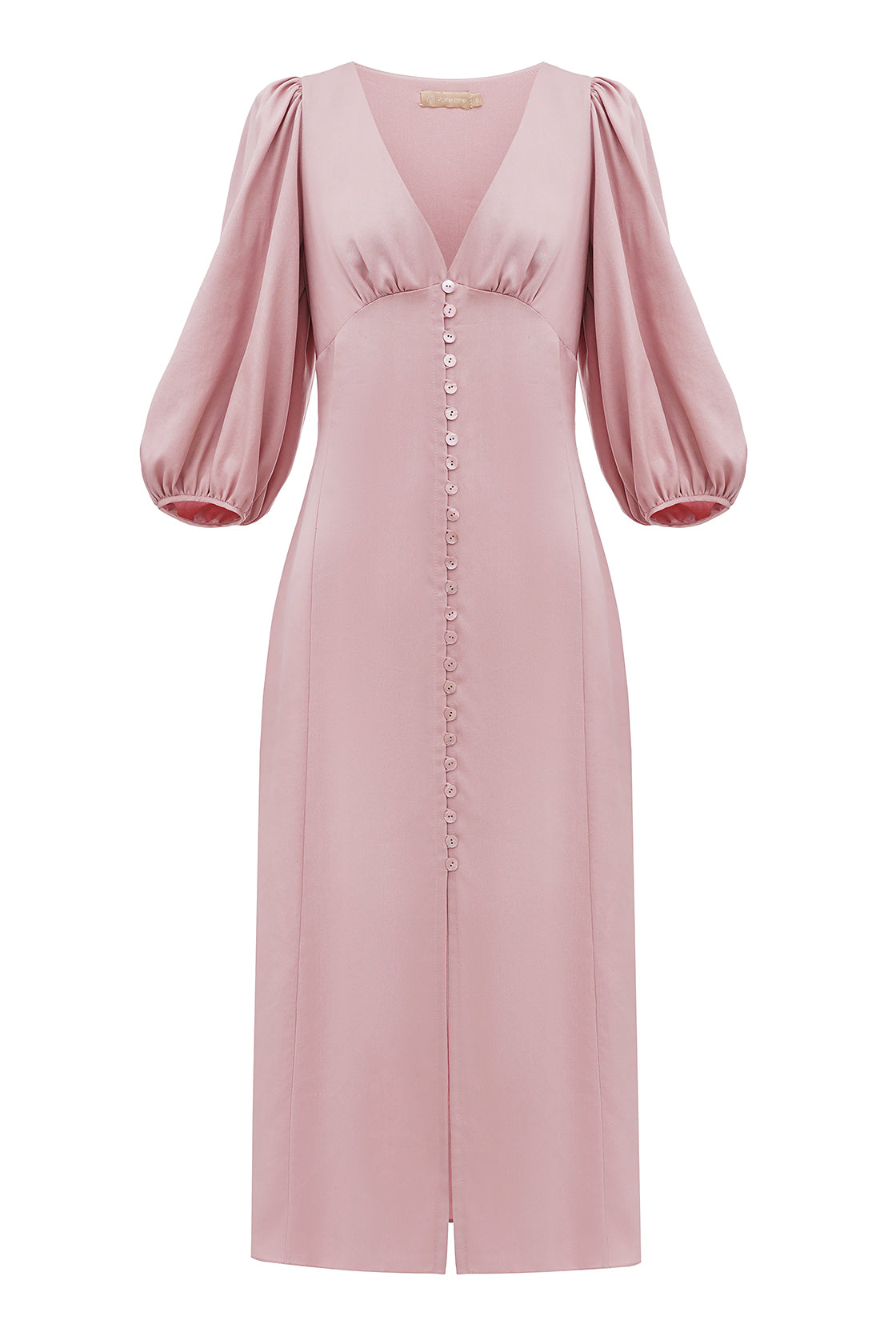 Midi Eucalyptus Dress With Voluminous Sleeves