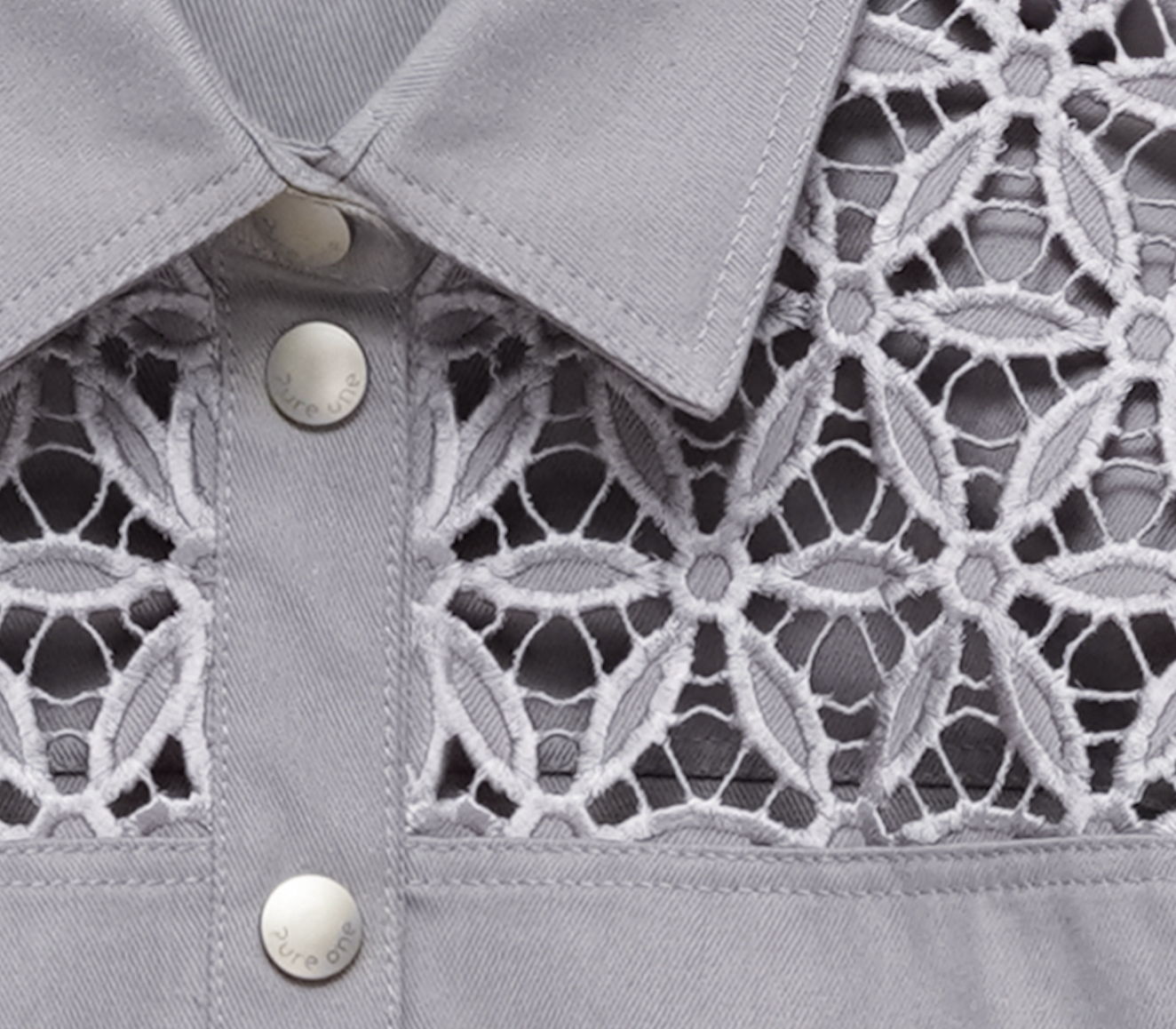 Organic Denim Light Grey Shirt with Cutwork Embroidery