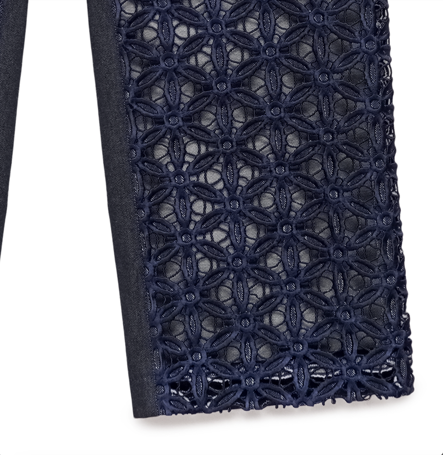 Navy Organic Denim Trousers with Cutwork Embroidery