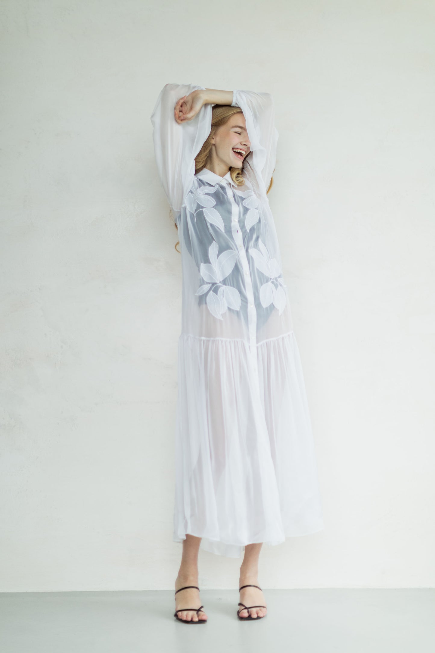 Organic peace silk dress with embroidery